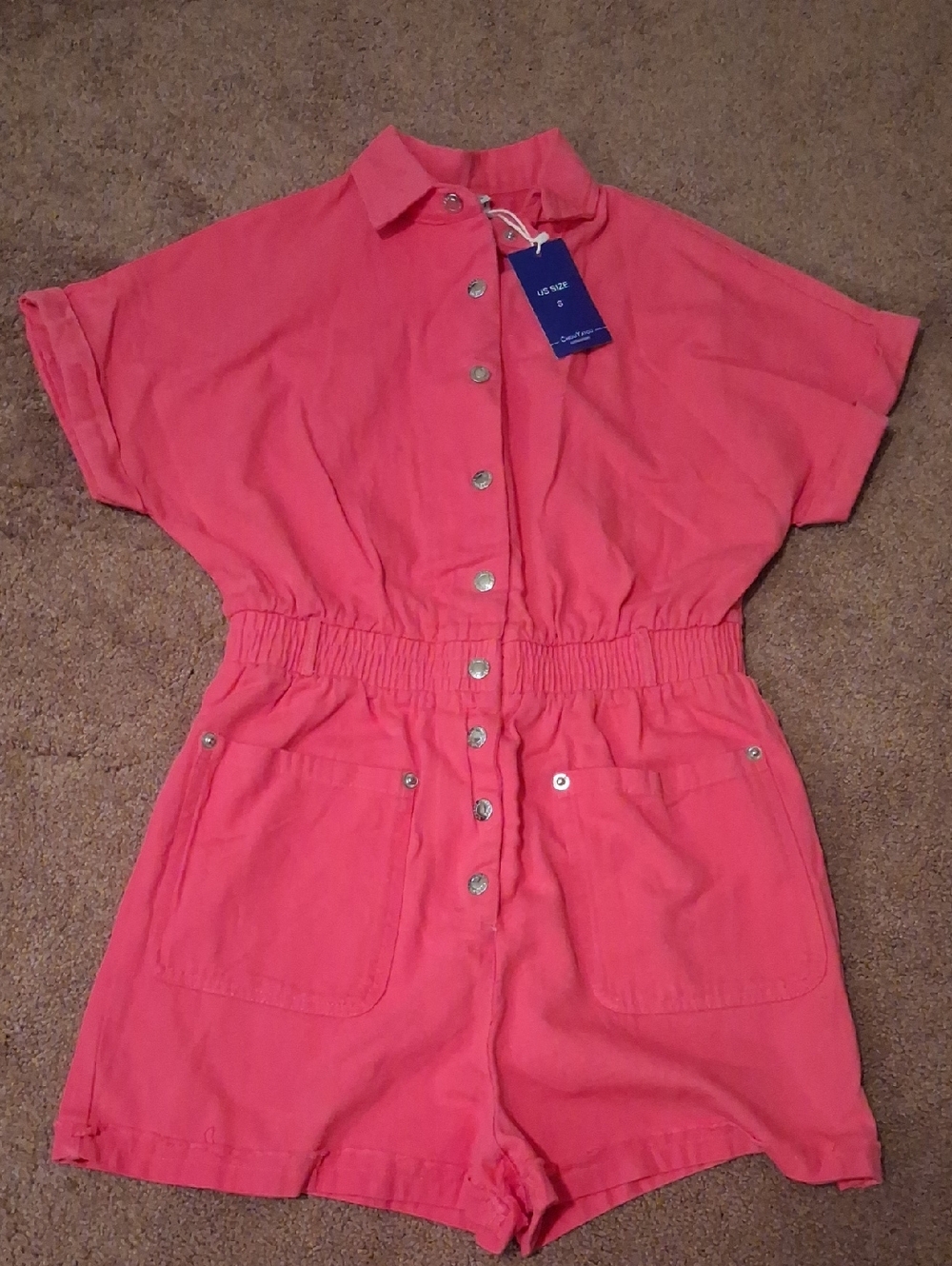 Women's Pink Button-Front Romper